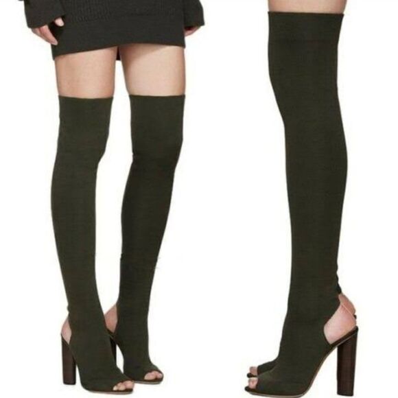 NIB Over Knee Thigh High Boots Block Heel Black with Gold Glitter Flecks - Picture 1 of 8